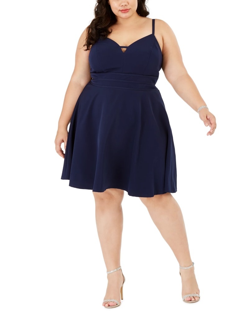 Front of a model wearing a size 18W City Studios Women's Trendy Plus Sweetheart Dress Navy Size 18W in Blue by City Studios. | dia_product_style_image_id:312627